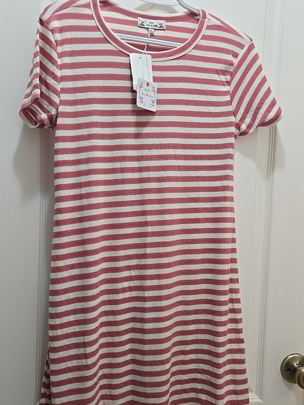 Poof! Pink and White Striped Ribbed Tee Dress